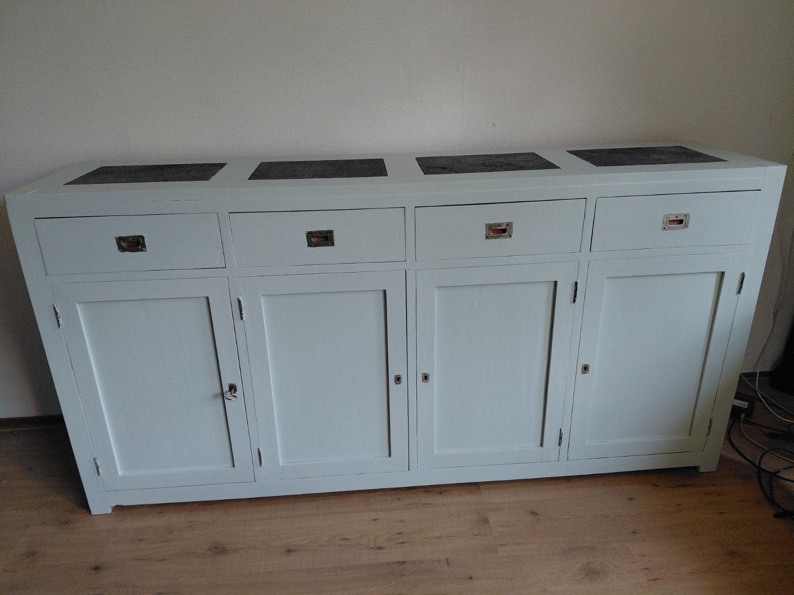 Groot houten dressoir 2 meter | Mintgroen | Kast / TV-meubel, Huis en Inrichting, Ophalen, Gebruikt, Met lade(s), Landelijk