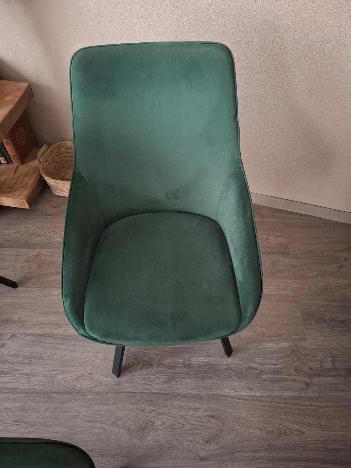 6 Groene velvet stoelen met zwarte metalen poten, Ophalen, Zo goed als nieuw, Metaal, Vijf, Zes of meer stoelen