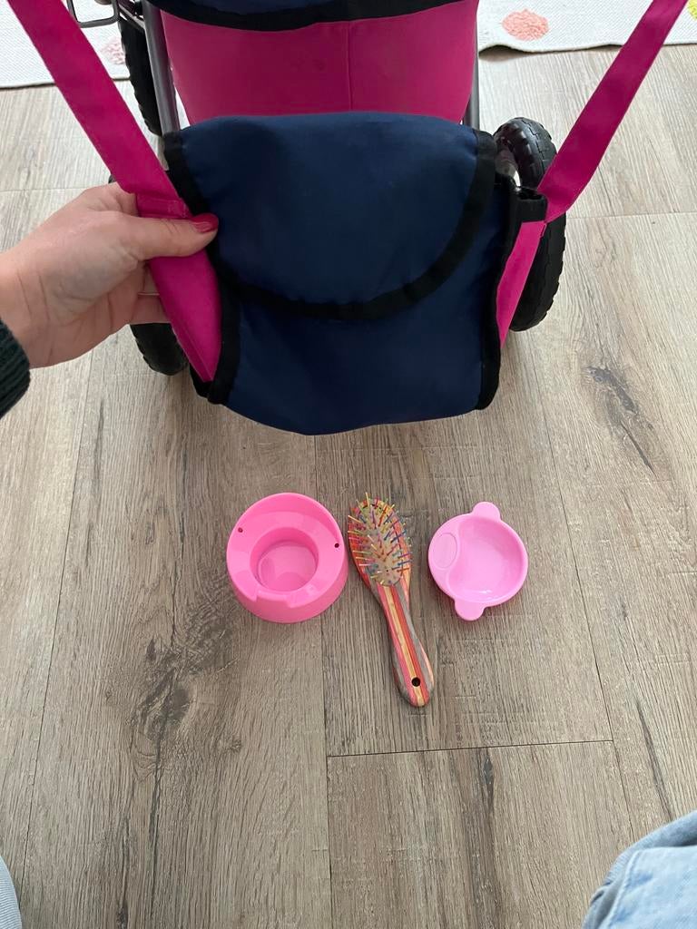 Poppenwagen met accessoires - Roze/Blauw, Ophalen, Zo goed als nieuw, Overige typen