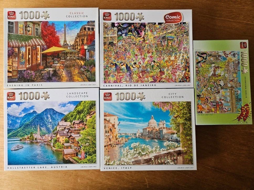 King Puzzels 1000 stukjes - Diverse steden en thema's, Ophalen, 500 t/m 1500 stukjes, Gebruikt, Legpuzzel