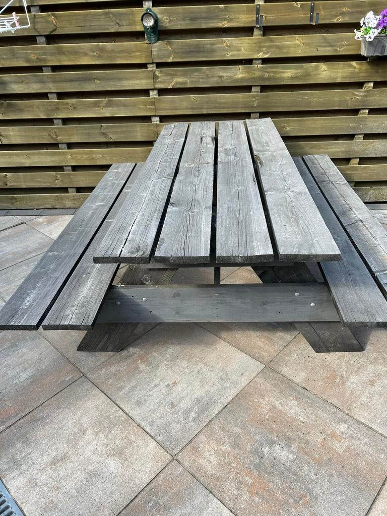 Robuuste houten picknicktafel voor buiten, Tuin en Terras, Picknicktafels, Ophalen, Gebruikt, Rechthoekig, Hout