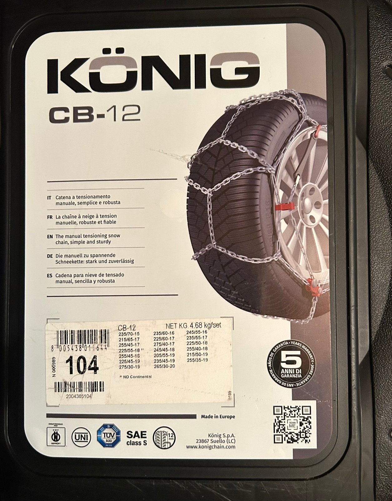 Konig CB-12 sneeuwkettingen veel bandenmaten, Ophalen, Nieuw