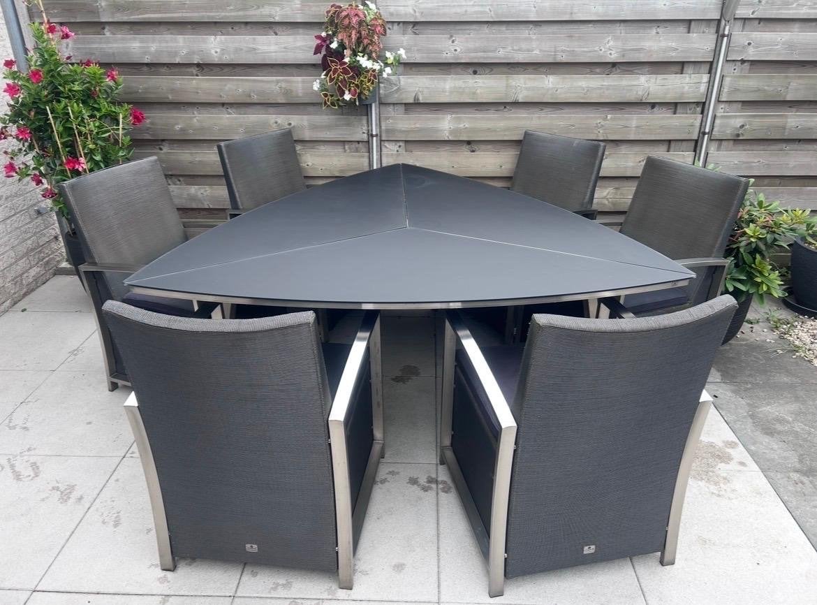 Tuinset 4 seasons outdoor RVS, Tuin en Terras, Tuinsets en Loungesets, Gebruikt, Tuinset, Aluminium, 6 zitplaatsen, Eettafel, Ophalen