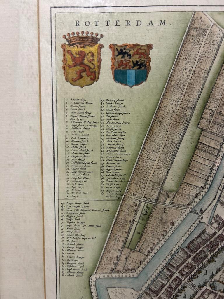 Antieke ingelijste kaart van Rotterdam - P.V.41, Ophalen, Gebruikt, Gebouw, Voor 1940