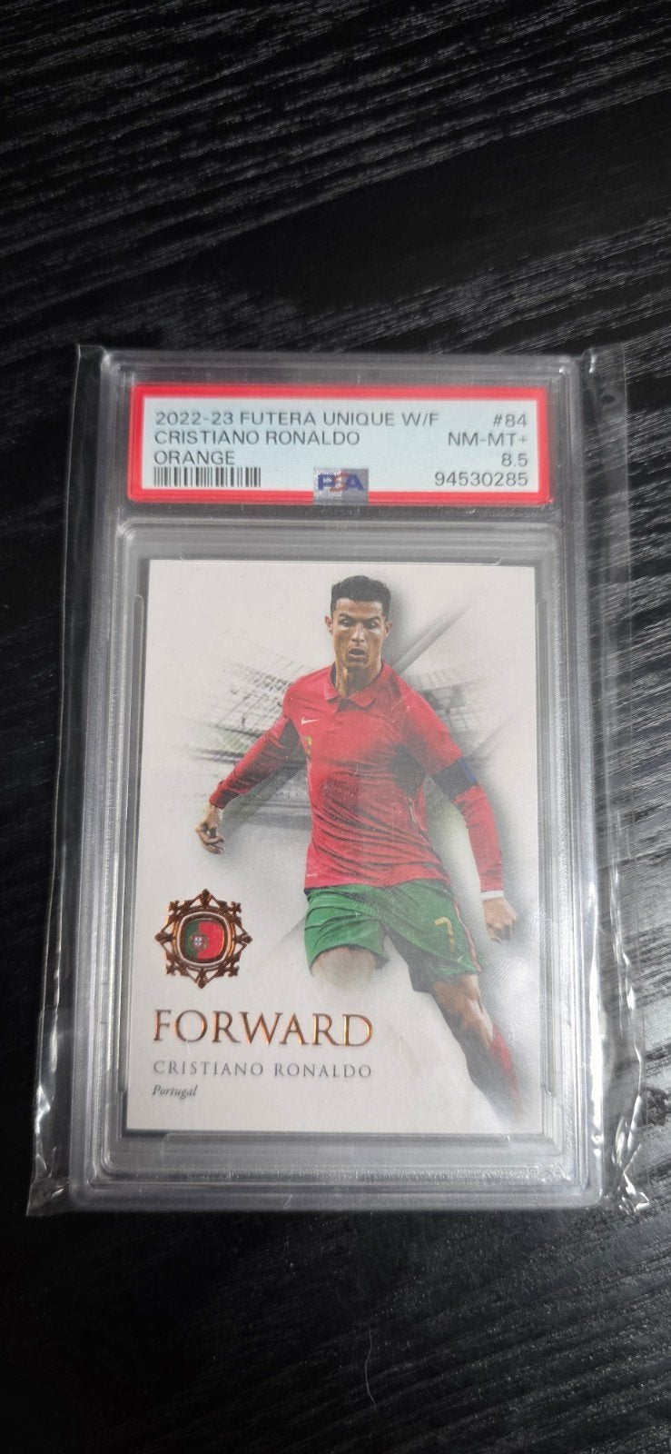 Cristiano Ronaldo PSA 8.5 Kaart - 2022-23 Futera Unique, Ophalen of Verzenden, Zo goed als nieuw, Buitenlandse clubs, Spelerskaart