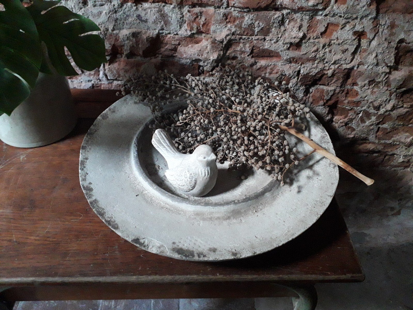 Oude brocante stenen schaal, decoratie landelijk, stoer, Ophalen