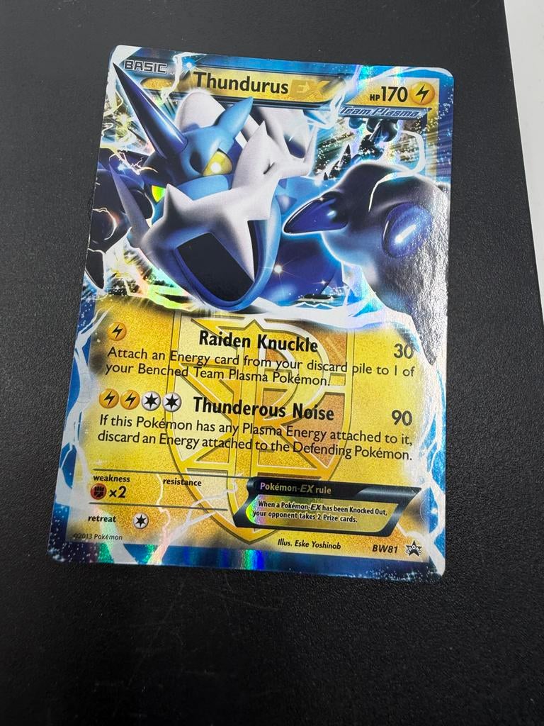 Thundurus EX Team Plasma Pokémon Kaart BW81, Ophalen of Verzenden, Gebruikt, Losse kaart, Foil