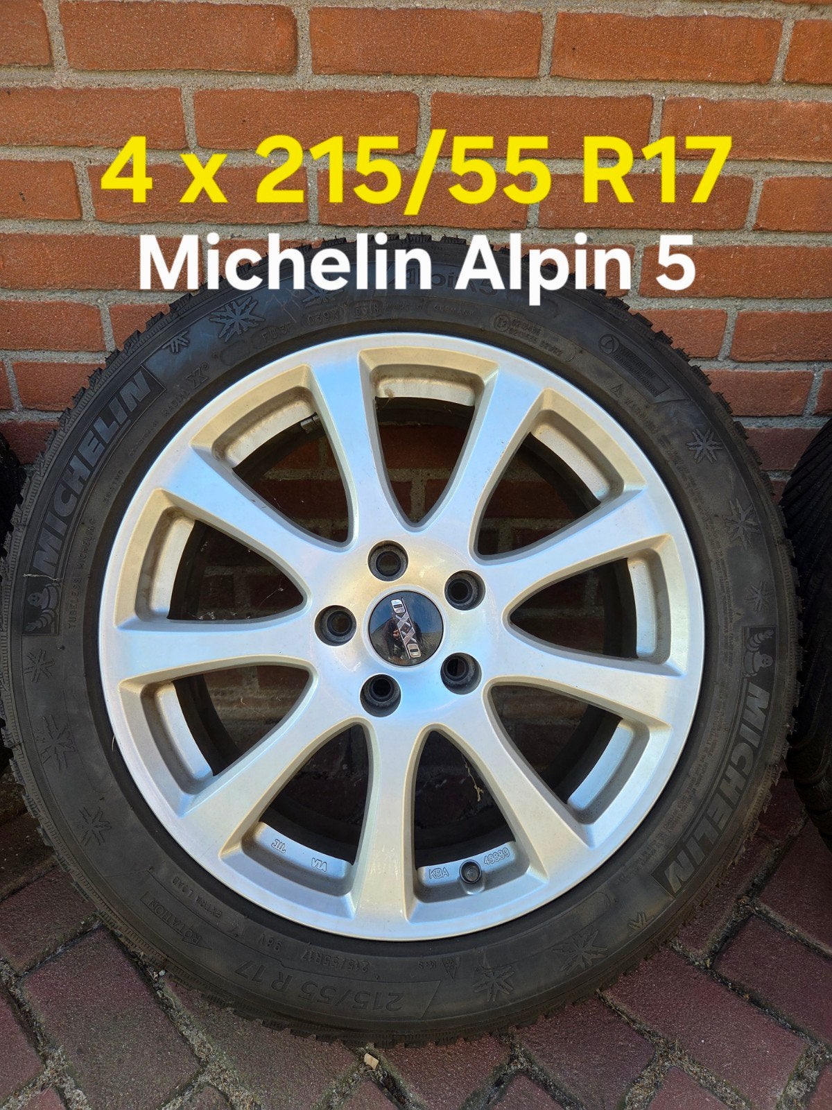 4x 17" OXXO Oberon velgen + Michelin Alpin 5 215/55 R17, Ophalen, Banden en Velgen, 17 inch, Winterbanden