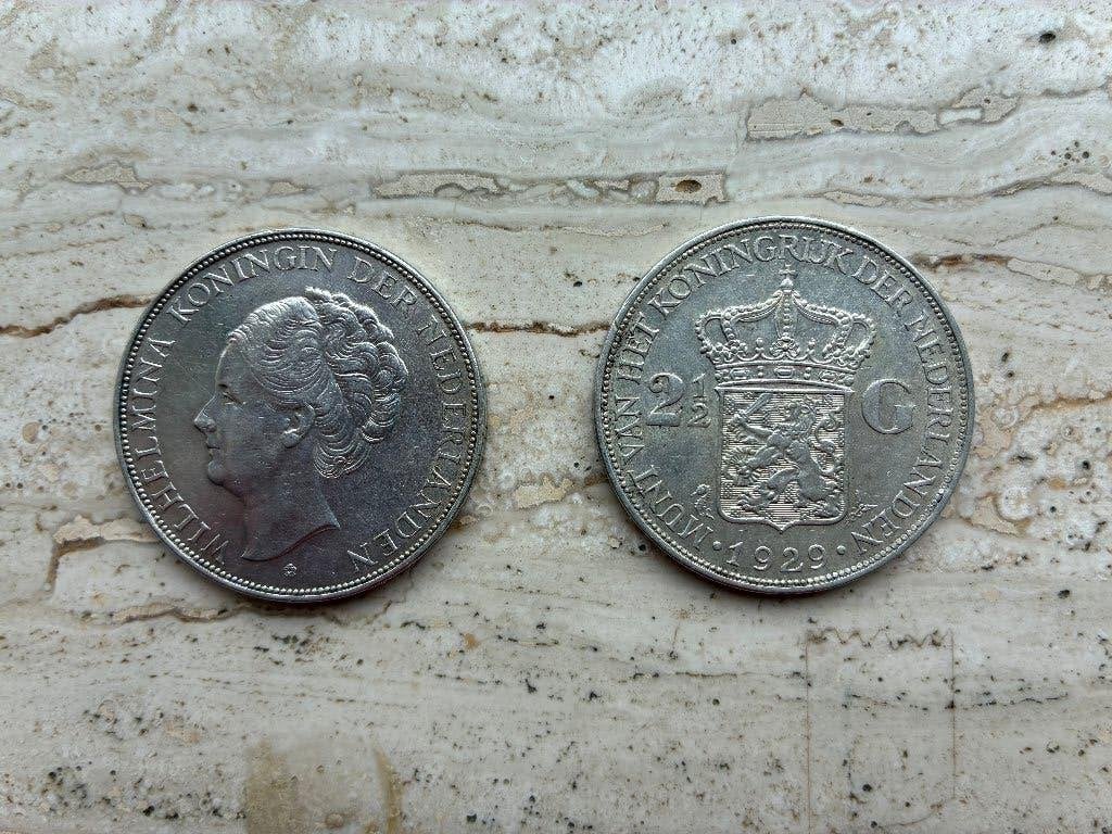 Zilveren rijksdaalders Wilhelmina 1929 en 1939, Postzegels en Munten, Munten | Nederland, Ophalen, Zilver, Koningin Wilhelmina