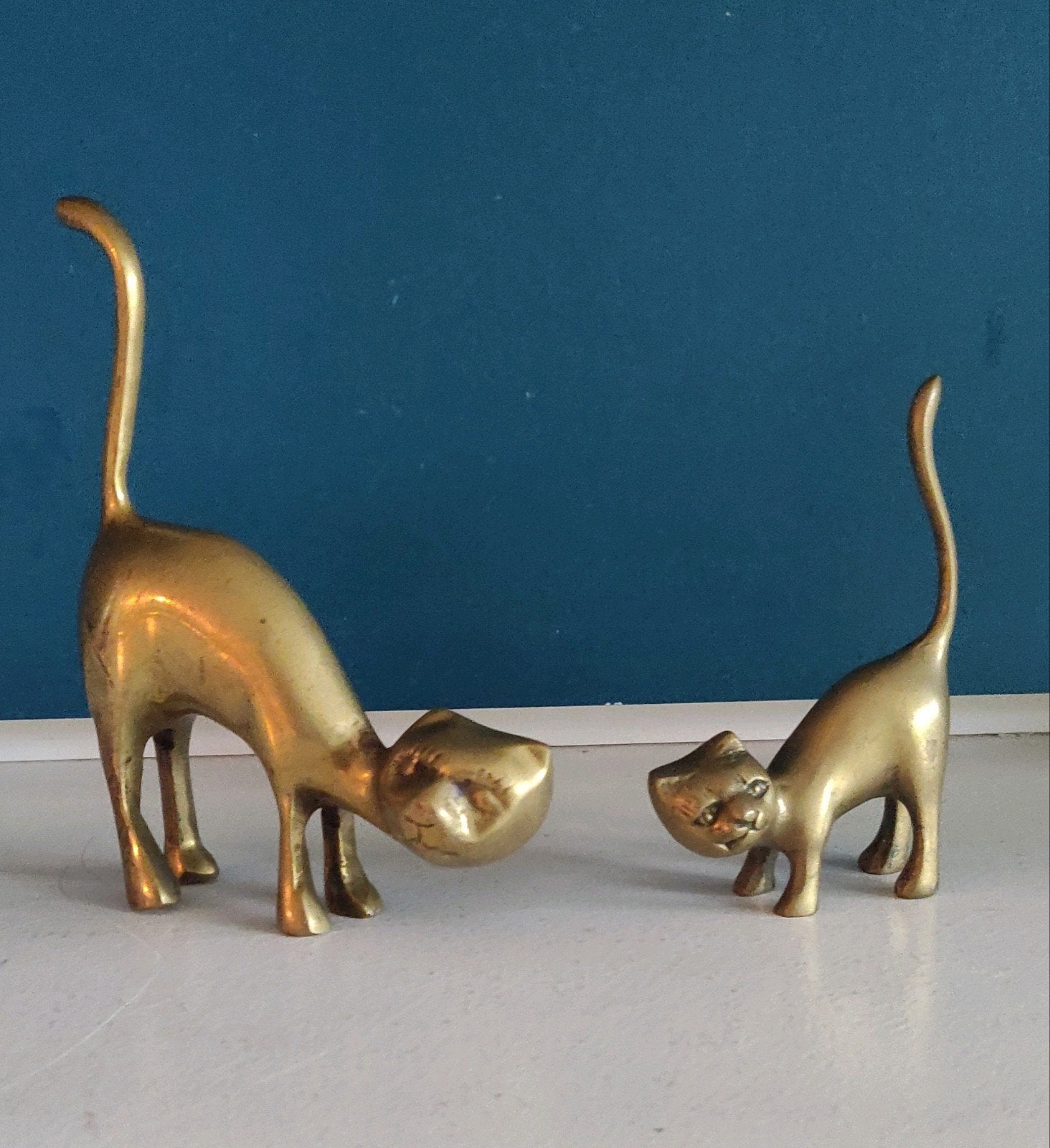 Vintage set messing Caravell design katten poezen, Ophalen of Verzenden