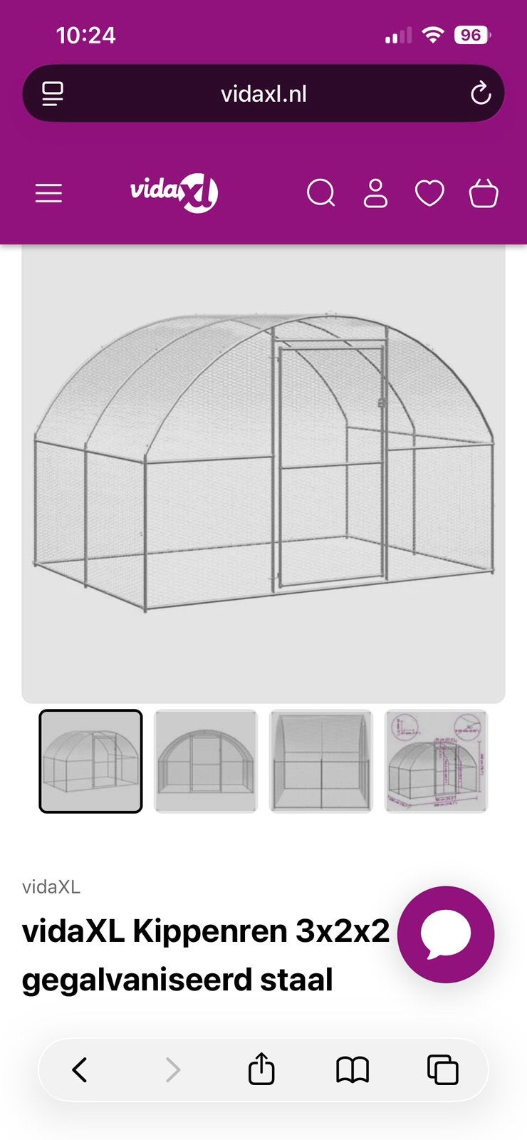 Vida XL kippenren konijnenhok volière 3x2x2m, Ophalen, Zo goed als nieuw, Metaal, Overige typen