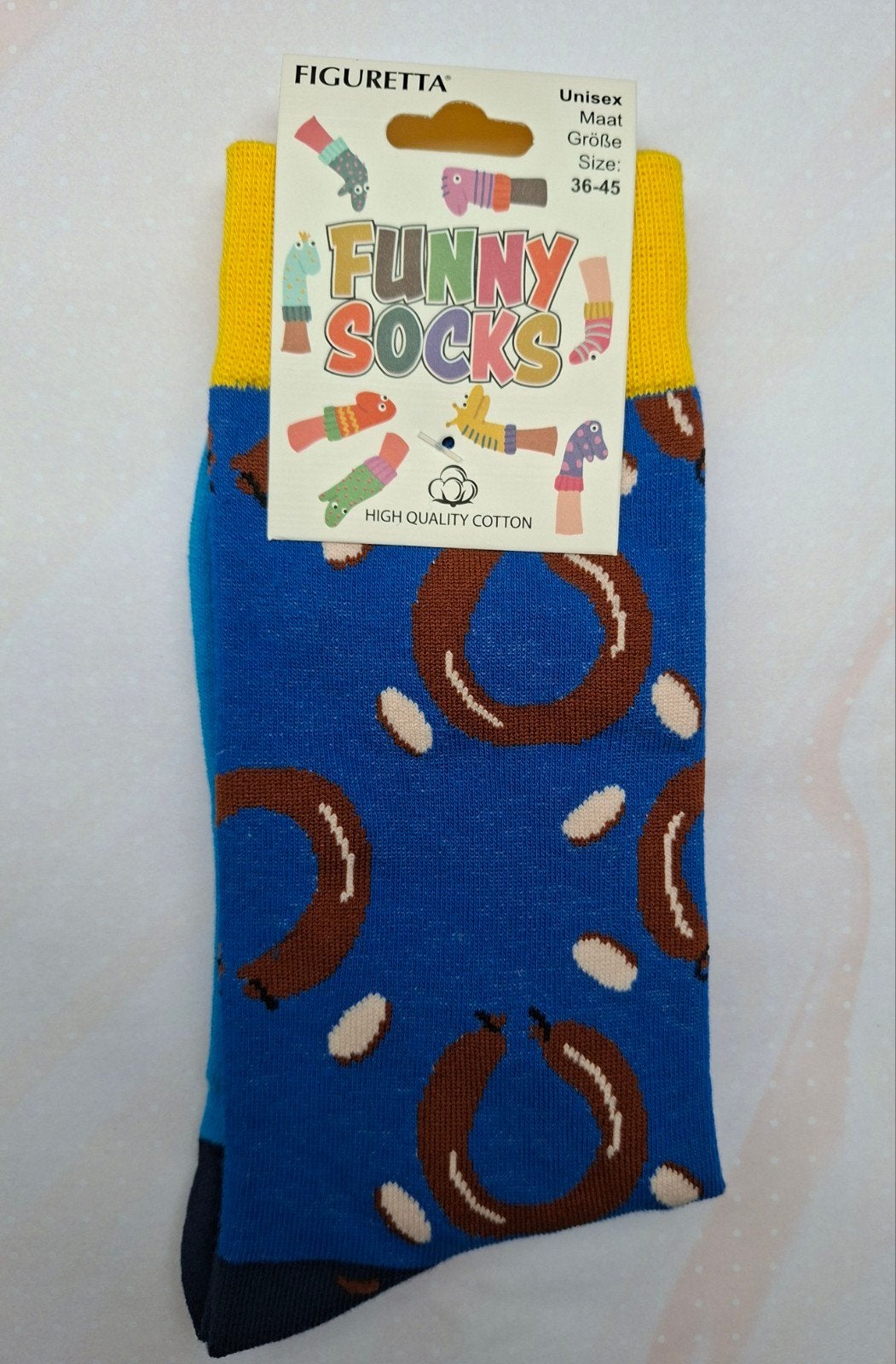 Funny Socks; One Size met Rookworst-print, Blauw, Nieuw, Overige maten, Ophalen of Verzenden