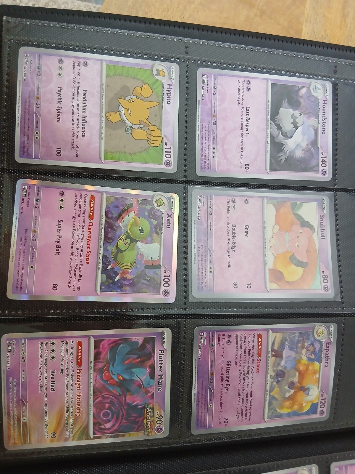 Pokémon Kaarten Collectie: Hypno, Houndstone, Xatu, Flutter, Ophalen of Verzenden, Gebruikt, Meerdere kaarten