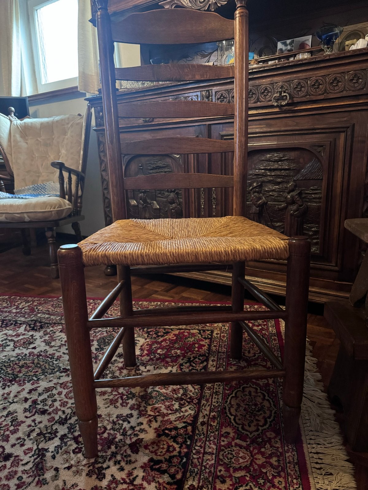 Eiken eetkamerstoel met biezen zitting 4 stuks, Ophalen