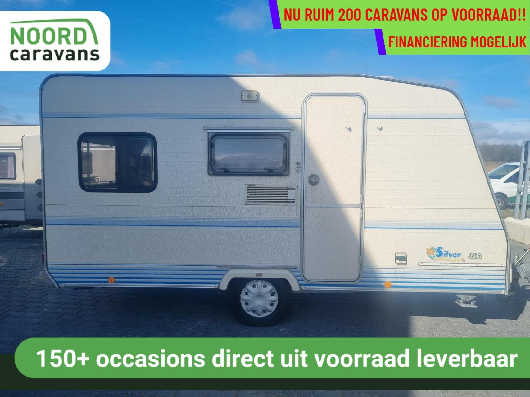 CARAVELAIR silver 425 VOORTENT + DWARSBED + FIETSENDRAGER, Serviceluik, Bedrijf, 750 - 1000 kg, 5 tot 6 meter