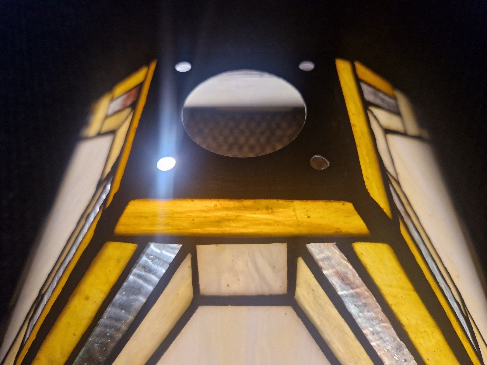 Prachtige messing hanglamp met glas in lood kappen, Huis en Inrichting, Ophalen, Glas