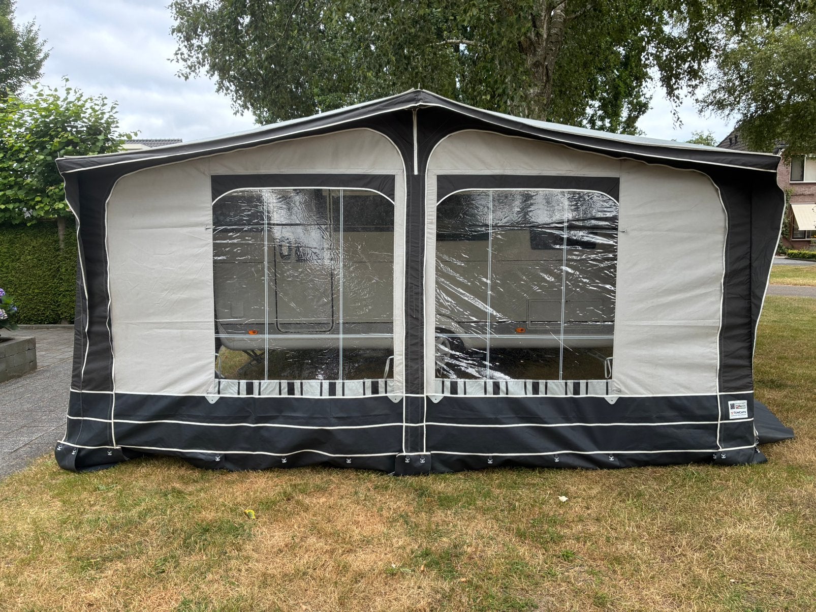 Voortent antraciet maat 9 met aluminium frame, Ophalen, Zo goed als nieuw