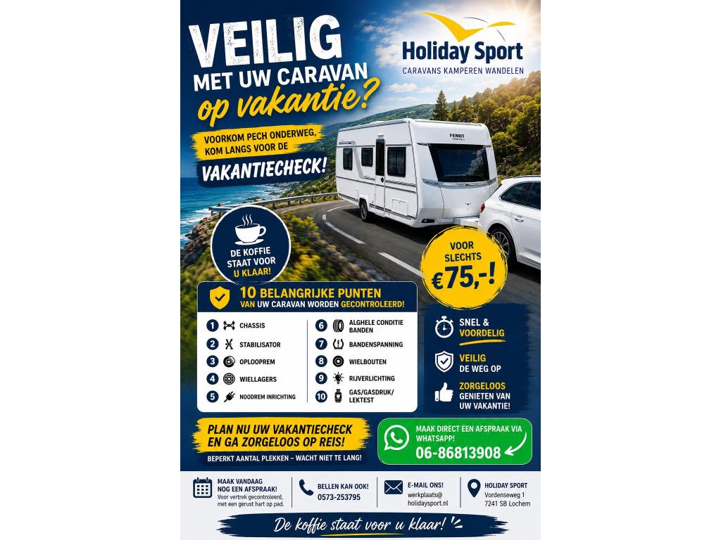 VAKANTIECHECK VOOR SLECHTS €75,-, Hobby, Bedrijf, 4 tot 5 meter, 1000 - 1250 kg