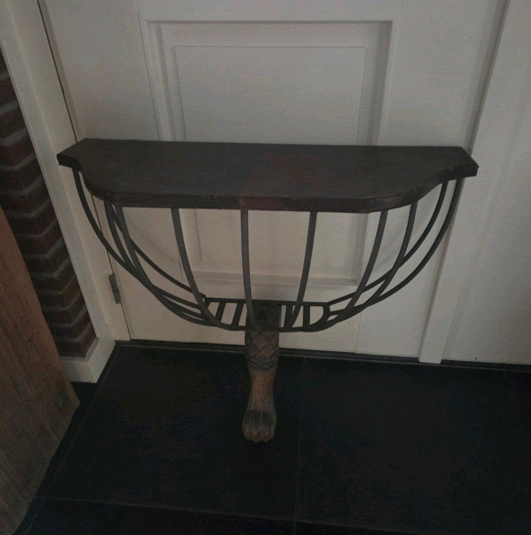 Stoere Hoffz wandtafel – sober landelijk smeedijzer en hout, Ophalen, Rechthoekig, 75 cm of meer, 60 cm of meer