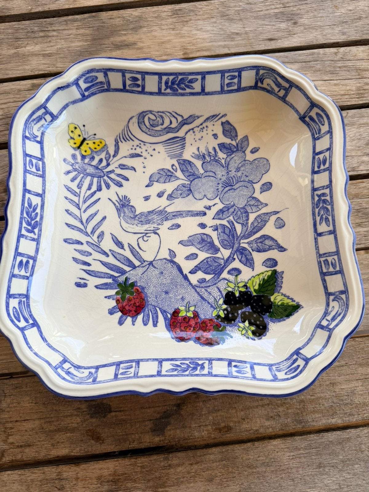 Gien OISEAU BLEU FRUIT vierkante schaal, Huis en Inrichting, Keuken | Servies, Ophalen of Verzenden, Overige stijlen, Schaal of Schalen