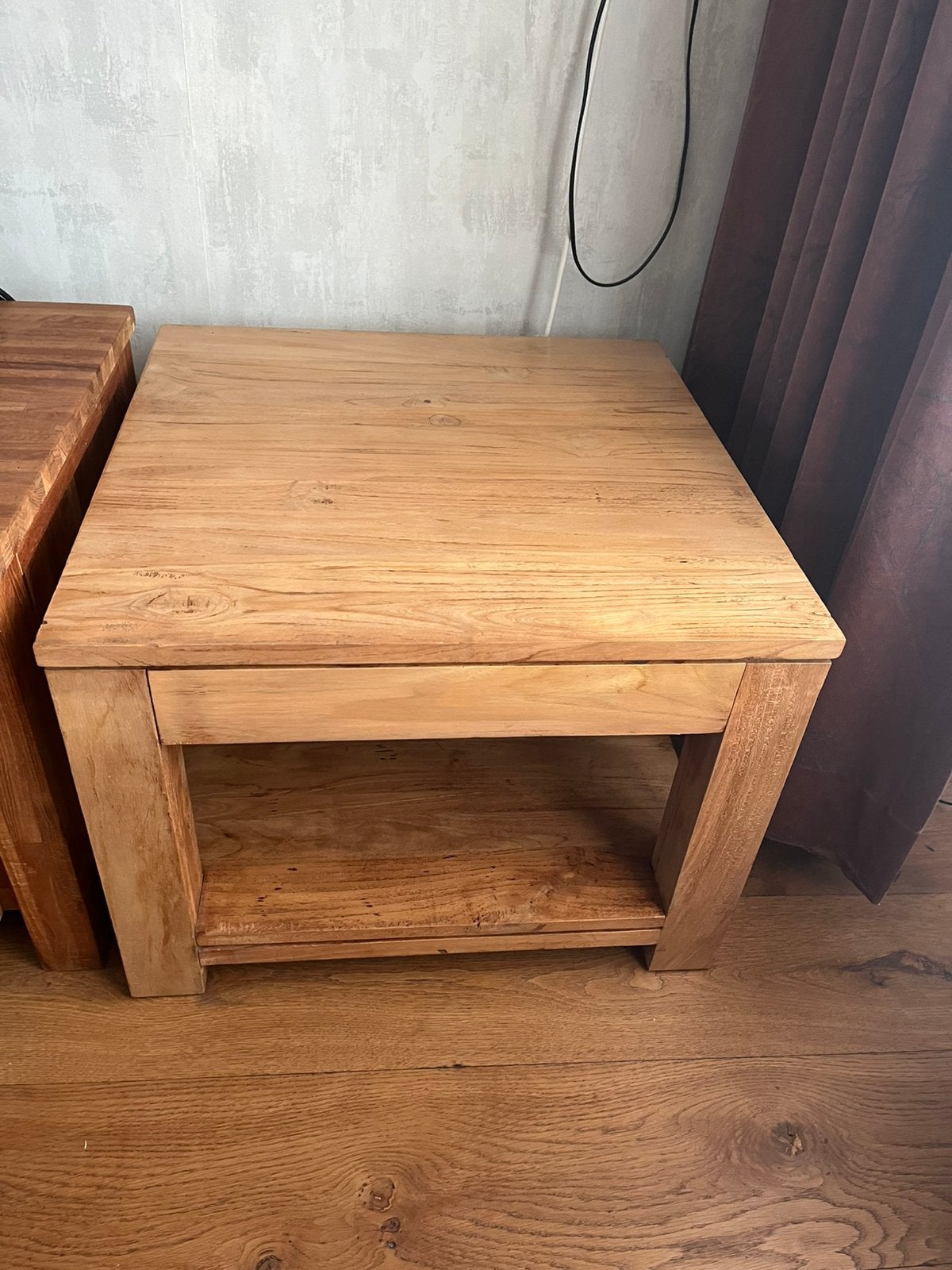 bijzettafel(s)teak hout inclusief lade, Huis en Inrichting, Gebruikt, In goede staat, goede kwaliteit!, Vierkant, 55 tot 75 cm