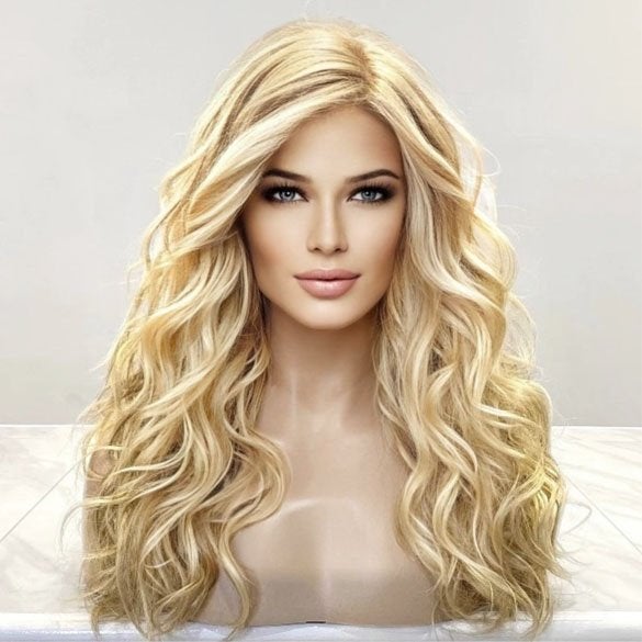 Swiss lace pruik lang haar beach wave krullen Calyx FS613-27, Verzenden, Nieuw, Pruik of Haarverlenging