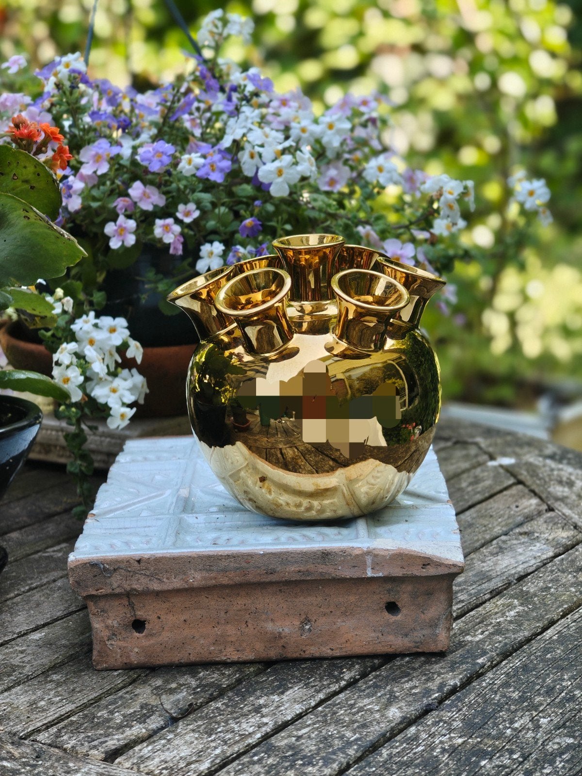 Gouden glimmende tulpenvaas, Rond, Ophalen of Verzenden, Zo goed als nieuw, Minder dan 40 cm