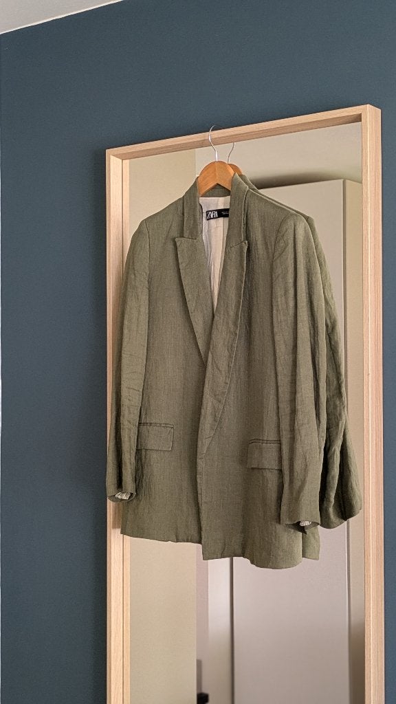 Mooi zacht groen jasje colbert van ZARA linnen., Ophalen, Zo goed als nieuw, Jasje, Maat 36 (S)