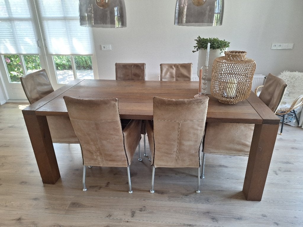 Eethoek met 6 leren stoelen, Ophalen, Gebruikt, 4 tot 6 stoelen