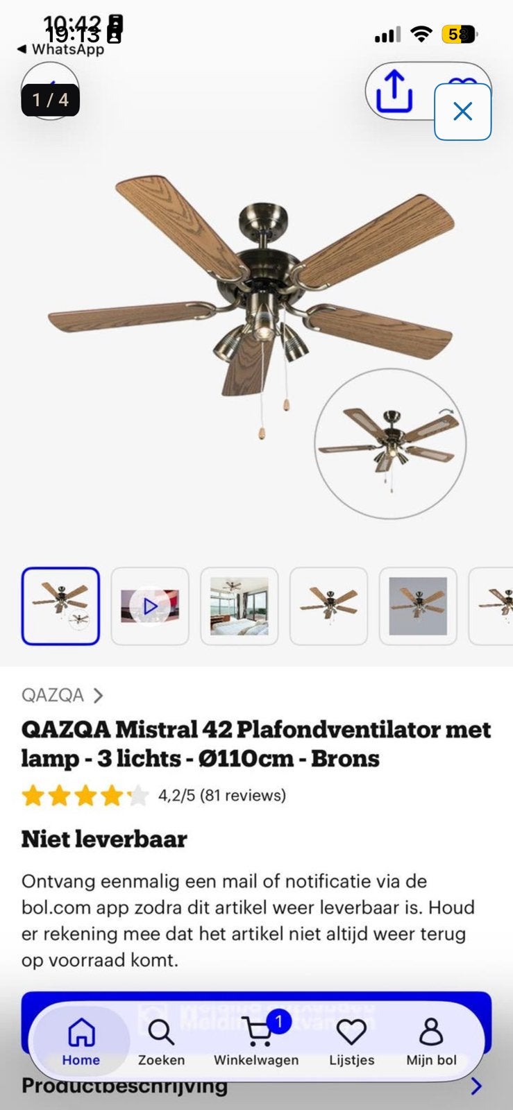 Plafond bentilator met verlichting, Witgoed en Apparatuur, Ophalen, Nieuw, Plafondventilator
