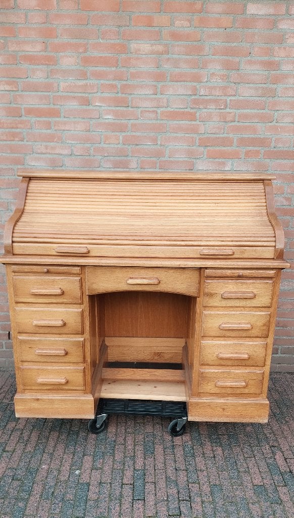 Keurig secretaire blank eiken patine met rolluik, Huis en Inrichting, Ophalen, Gebruikt
