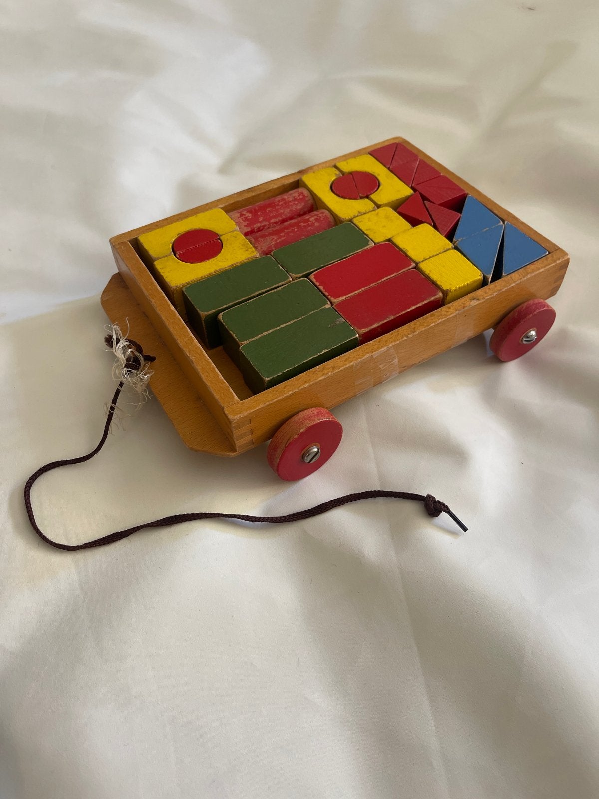 Vintage houten blokkenkar - Baufix/ADO jaren '50, Ophalen, Gebruikt, Duw- of Trekspeelgoed
