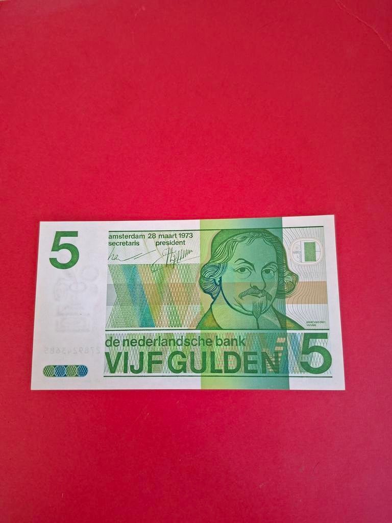 5 gulden Vondel II proof 1 uit 1973 in UNC, Ophalen of Verzenden, 5 gulden, Los biljet