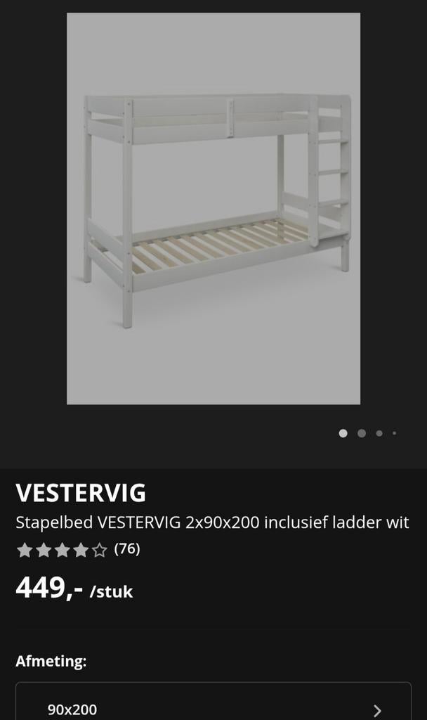Stapelbed VESTERVID 2x90x200, zo goed als nieuw, Ophalen of Verzenden