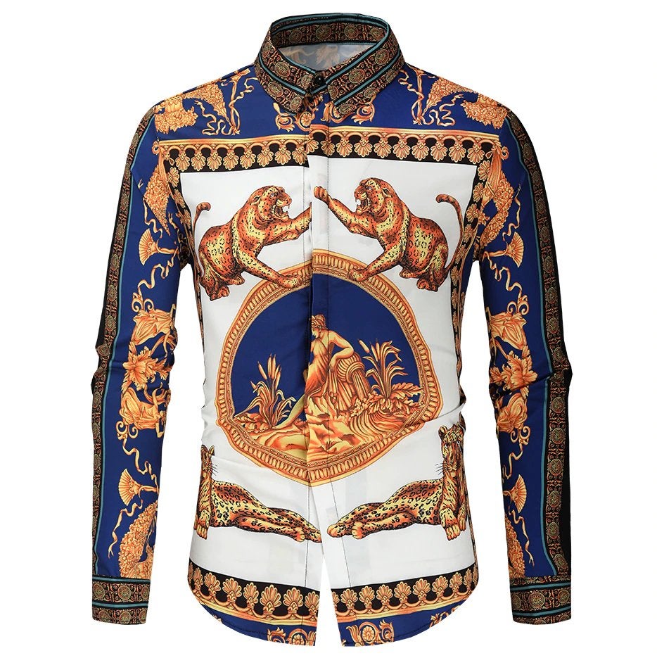 Heren barok overhemd 22 luxe gouden klassiek shirt leeuwen, Verzenden, Nieuw, Overige kleuren, Overige halswijdtes