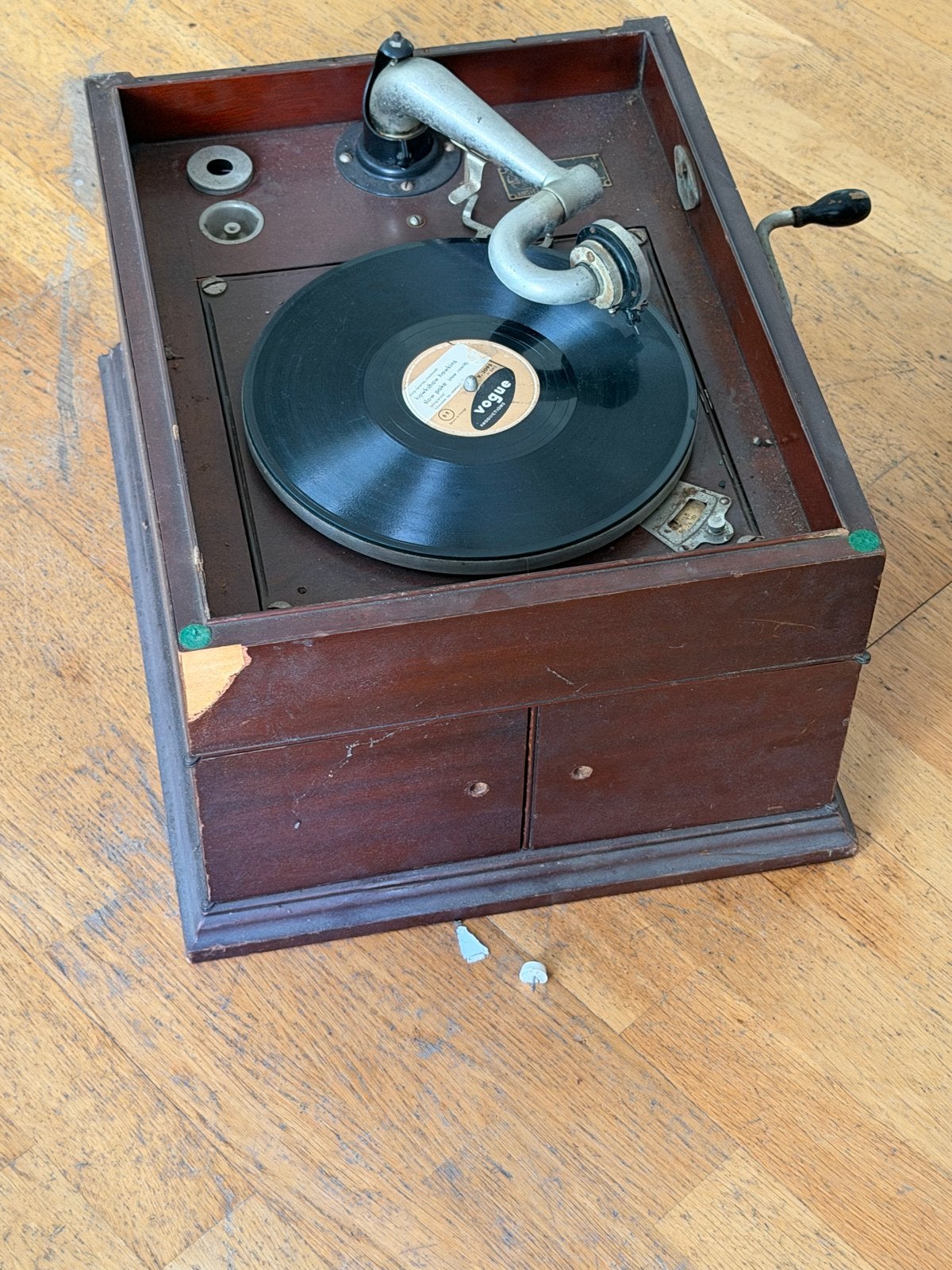 Werkende Antieke Grammofoon met 2 albums platen, Ophalen, Gebruikt, Platenspeler, Overige merken