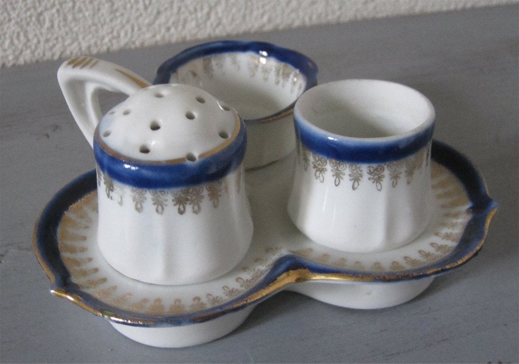Antiek peper, zout en mosterdstel, Ophalen of Verzenden