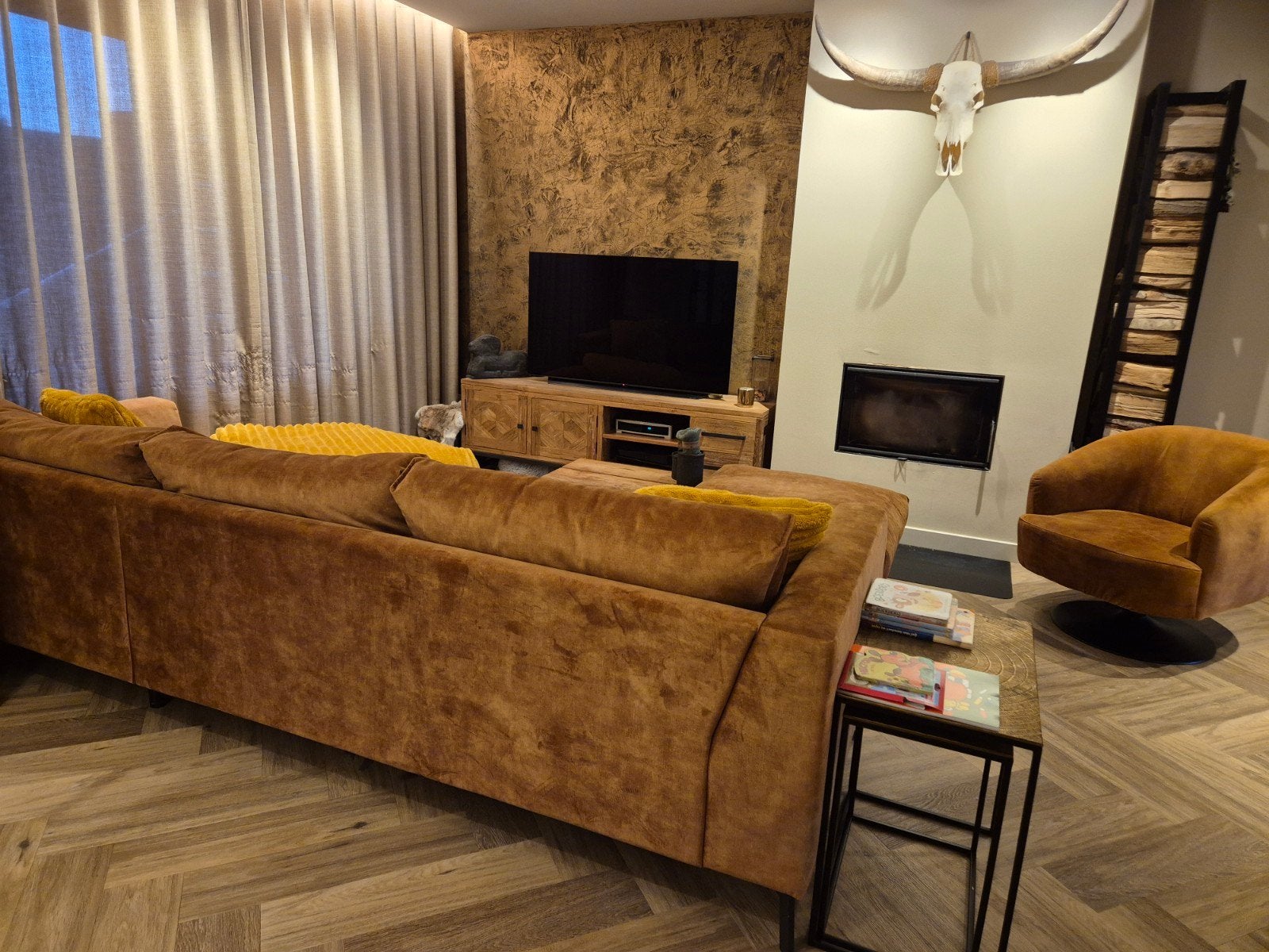 -INCL. BEZORGEN-  Velvet hoekbank + Poef + Draaifauteuil 3ja, Ophalen, 250 tot 300 cm, Gebruikt, Hoekbank