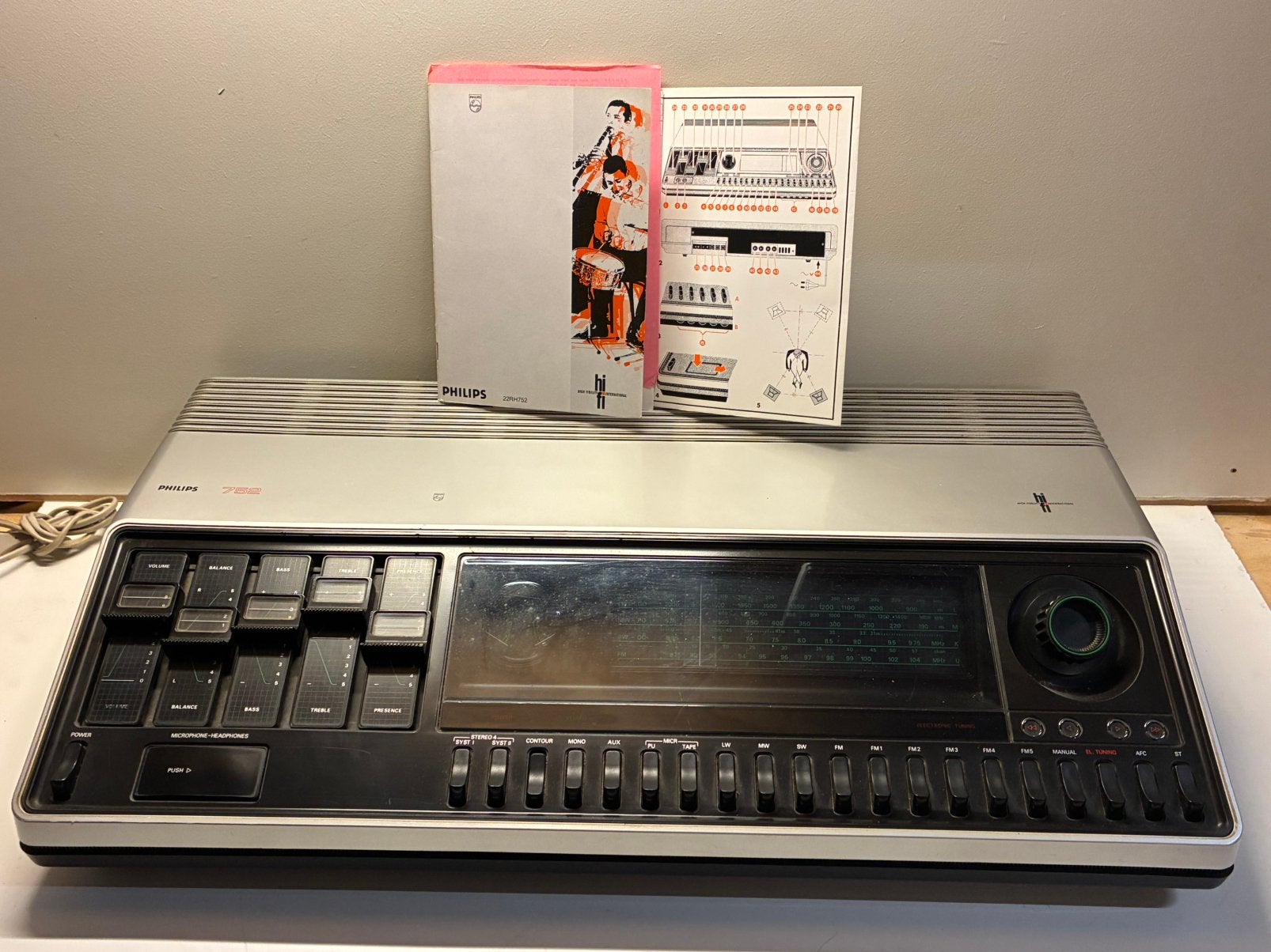 Vintage Philips 22RH752 Receiver Tiptoetsen + Manual, Audio, Tv en Foto, Ophalen, Philips, Tiptoetsen