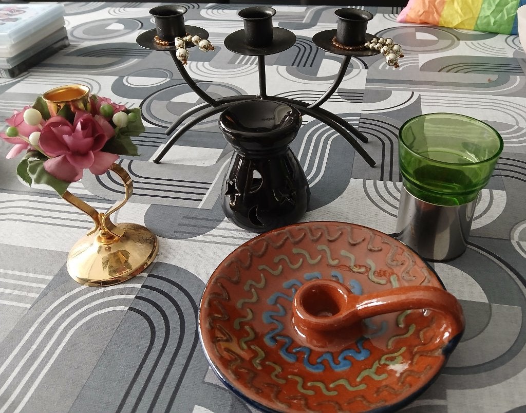 5 verschillende kandelaars, Huis en Inrichting, Woonaccessoires | Kandelaars en Kaarsen, Ophalen, Overige materialen, Meerkleurig