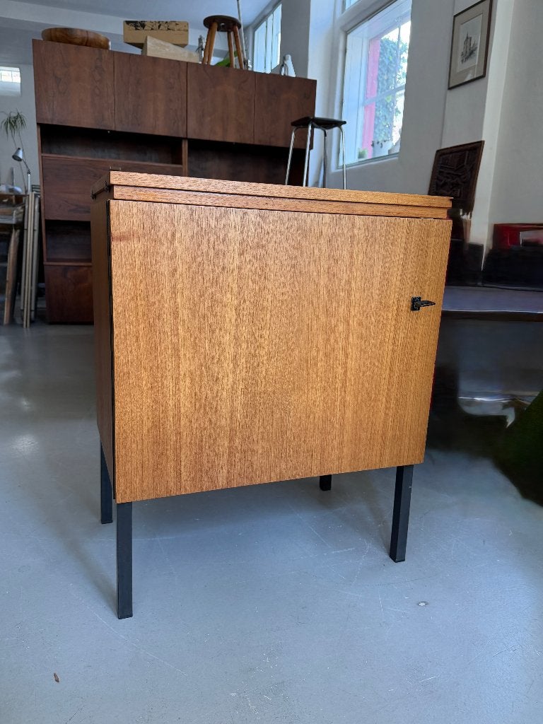 Oud teakhouten naaimachinekast, vintage midcentury kast, Ophalen