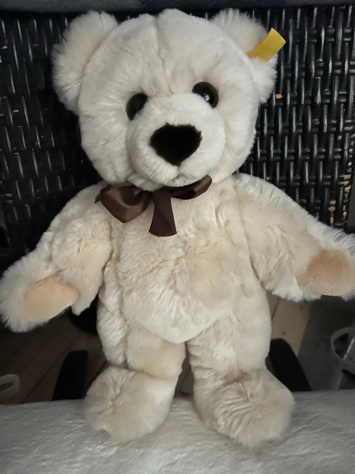 Steiff Teddybeer - Crèmekleurig met Strikje, Ophalen of Verzenden, Zo goed als nieuw, Stoffen beer, Steiff