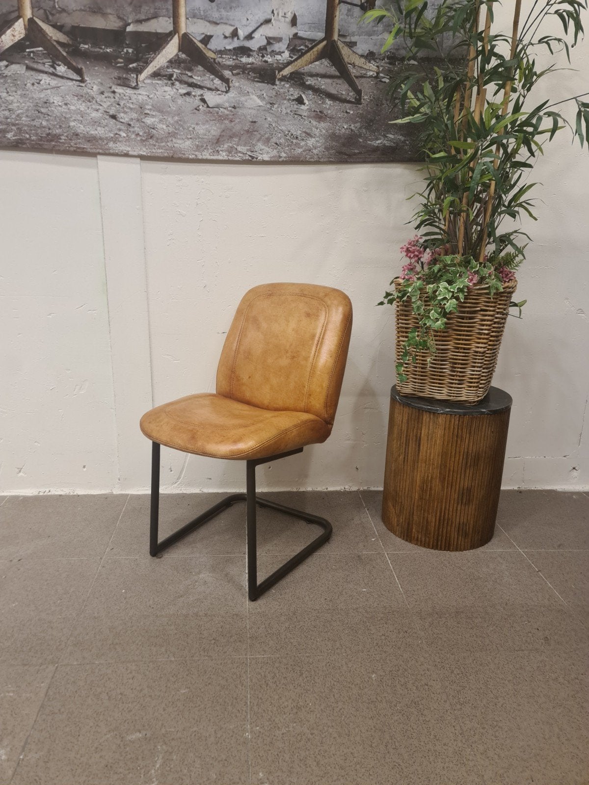 nieuwe eetkamerstoel leer cognac slede 5 stuks €65 per stuk, Huis en Inrichting, Ophalen, Bruin, ., Nieuw