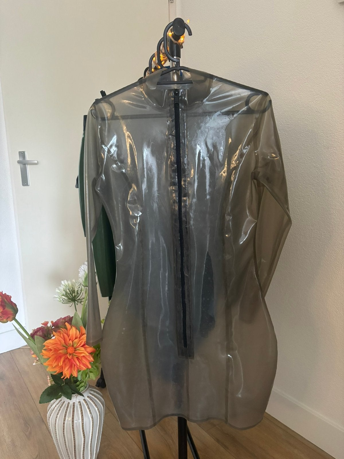 Halter jurk, transparant / Latex / Maat S, Verzenden, Grijs, Overige typen