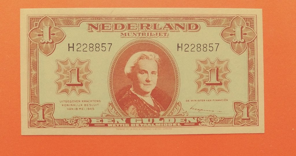 Muntbiljet 1 gulden 1945 Wilhelmina, cat. PL6.a1, Verzenden, 1 gulden, Los biljet