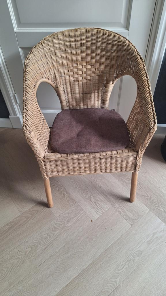 2 rieten stoeltjes, Huis en Inrichting, Stoelen, Ophalen, Gebruikt, Bruin, Twee