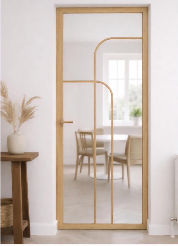 Moderne binnendeur met glas en houten frame, Ophalen of Verzenden