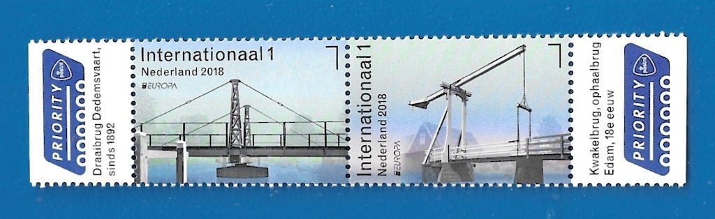 NVPH 3630-3631 Paartje PostEurop Nederlandse Bruggen - 2018, Postzegels en Munten, Postzegels | Nederland, Verzenden, Na 1940