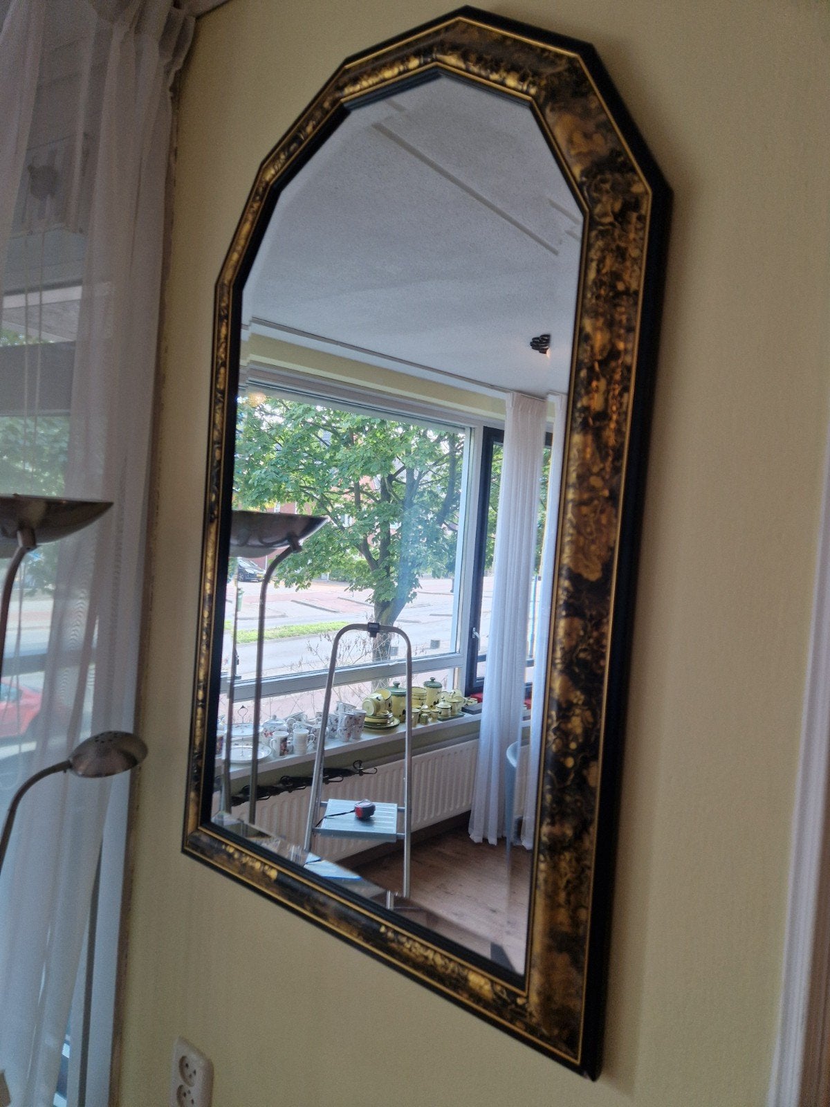 Grote vintage spiegel met gouden lijst 95x65 cm, Ophalen of Verzenden