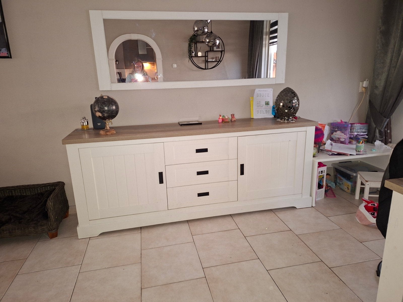 Stijlvol dressoir met spiegel of zonder, Ophalen, Gebruikt, Met lade(s), Modern landelijk
